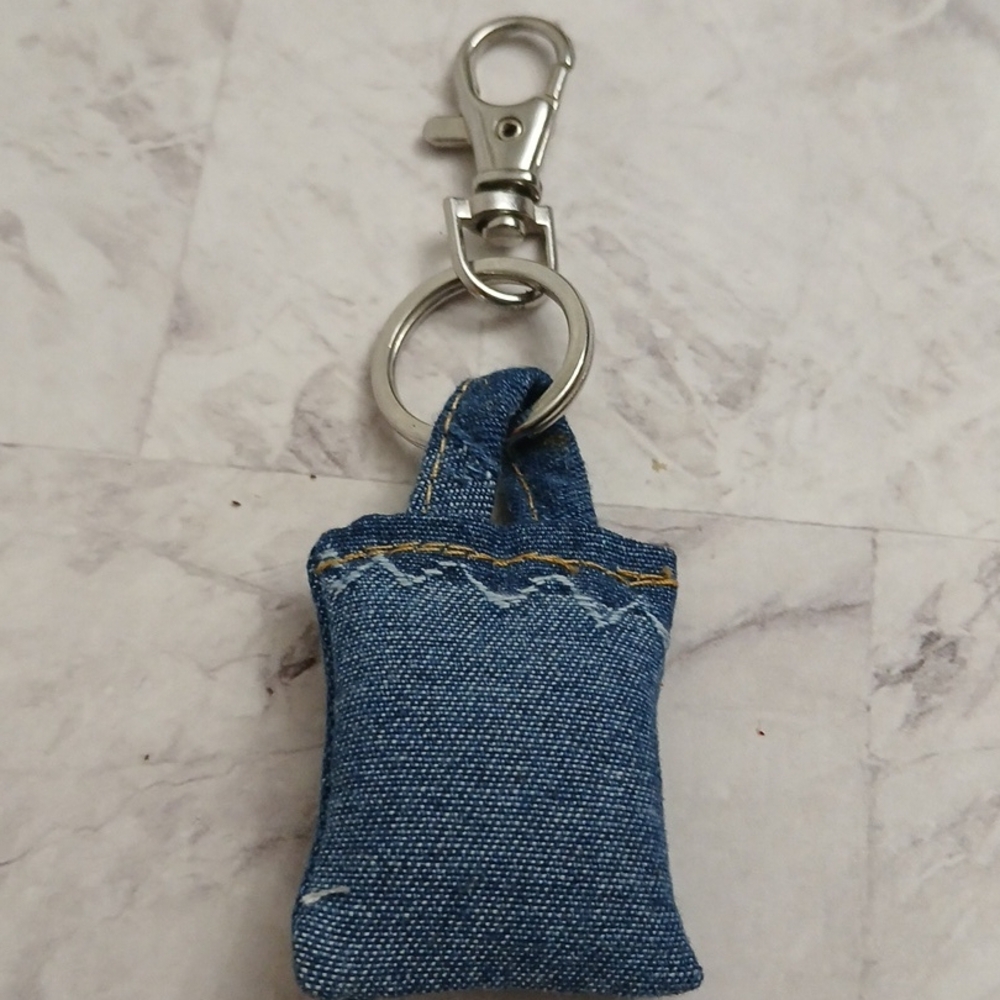 Denim Keychain with Silver Clip